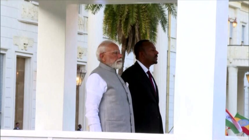 Prime Minister Narendra Modi holding delegation-level talks with Ethiopian Prime Minister Abiy Ahmed Ali in Addis Ababa, Ethiopia