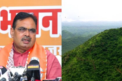 Rajasthan Chief Minister Bhajanlal Sharma addressing media while attacking former CM Ashok Gehlot over the Aravalli issue in Jaipur