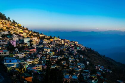 Participants tie sacred Raksha Sutras on Deodar trees during RSS-backed conservation yatra near Gangotri in Uttarkashi.