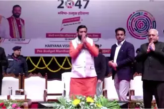 Haryana CM Nayab Singh Saini in pre-budget meeting with farmers at CCSHAU Hisar