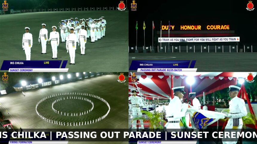 INS Chilka Odisha mein Indian Navy Passing Out Parade ke dauran naye recruits parade karte hue