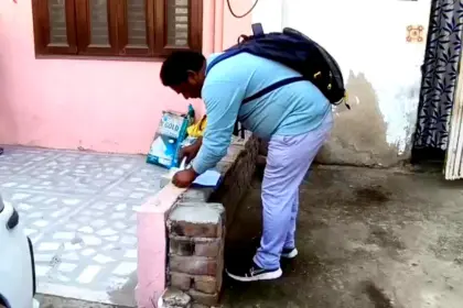 Mathura Krishna Nagar drainage land encroachment action by irrigation department, houses marked for removal to restore drainage system