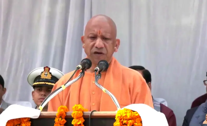 CM Yogi Adityanath pays tribute to Netaji Subhas Chandra Bose on his birth anniversary in Lucknow.