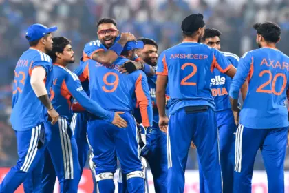New Zealand captain Mitchell Santner playing a shot during the 2nd T20I match against India at Raipur