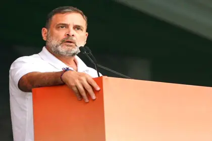 Rahul Gandhi addressing media, alleging strategic vote theft during SIR in Gujarat and questioning the Election Commission’s role.