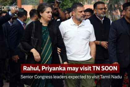 Congress leaders Rahul Gandhi and Priyanka Gandhi discussing alliance strategy ahead of assembly polls during a possible Tamil Nadu visit.