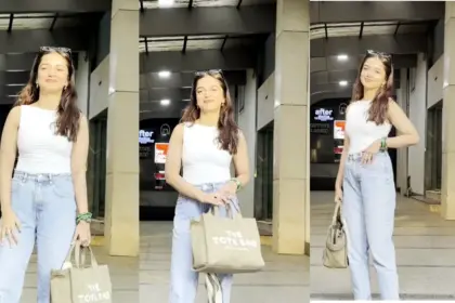 Ahsaas Channa posing for paparazzi in a stylish casual outfit in Mumbai