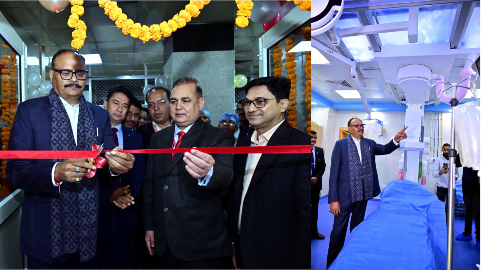 Inauguration of the new advanced cath lab at Dr. Ram Manohar Lohia Institute, Lucknow, improving cardiac treatment facilities for heart patients.
