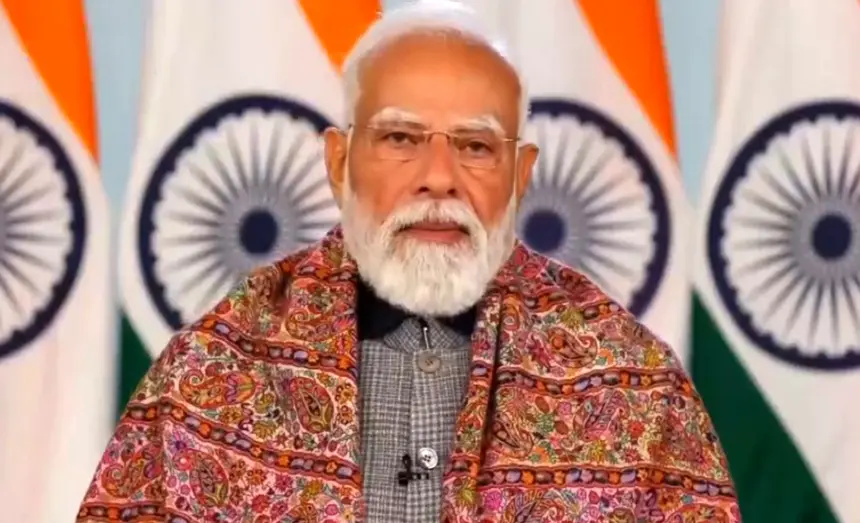 Prime Minister Narendra Modi addressing a public gathering during the launch of development projects and PM SVANidhi Credit Card in Thiruvananthapuram, Kerala