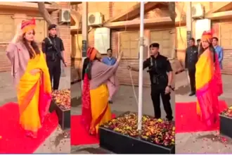 Tina Dabi's Republic Day salute गणतंत्र दिवस पर बाड़मेर में ध्वजारोहण के दौरान टीना डाबी सैल्यूट करती हुई