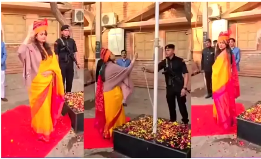 Tina Dabi's Republic Day salute गणतंत्र दिवस पर बाड़मेर में ध्वजारोहण के दौरान टीना डाबी सैल्यूट करती हुई