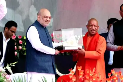 UP Diwas 2026 Amit Shah in Lucknow, Yogi Presents Ram Mandir Replica