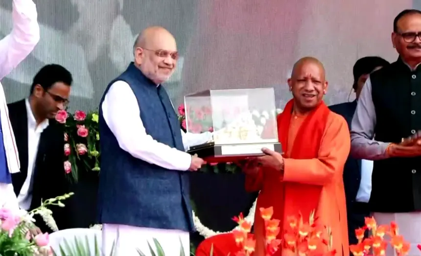 UP Diwas 2026 Amit Shah in Lucknow, Yogi Presents Ram Mandir Replica