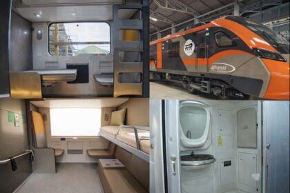 Interior view of Vande Bharat Sleeper Train showing luxury sleeper berths, modern aircraft-style design and premium facilities for comfortable night travel in India