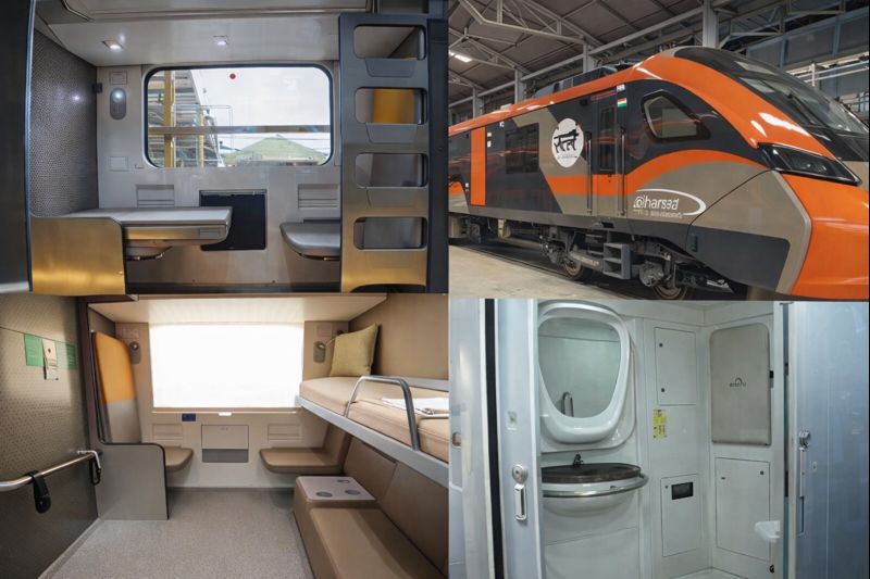 Interior view of Vande Bharat Sleeper Train showing luxury sleeper berths, modern aircraft-style design and premium facilities for comfortable night travel in India