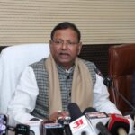 BJP Pradesh President Pankaj Chaudhary addressing a press conference on rural development and poverty reduction in Uttar Pradesh
