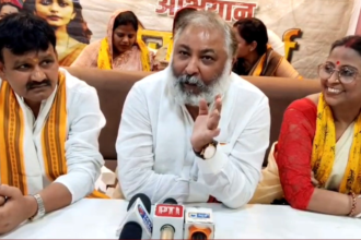 Women Empowerment in Modi Government: Dayashankar Singh addressing press conference on women empowerment in Ballia UP