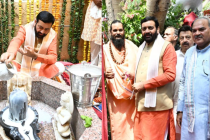 Rewari Mahadev Prangan Inauguration: Haryana CM Nayab Saini performing puja during Rewari Mahadev Prangan Inauguration