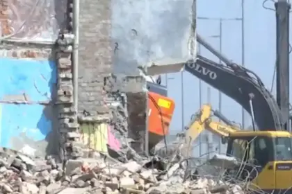 Shalimar Bagh Demolition Drive: Bulldozer action underway during Shalimar Bagh Demolition Drive in Delhi.