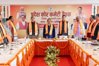 Dehradun BJP Core Group Meeting with CM Dhami and senior Uttarakhand BJP leaders in party office Dehradun.