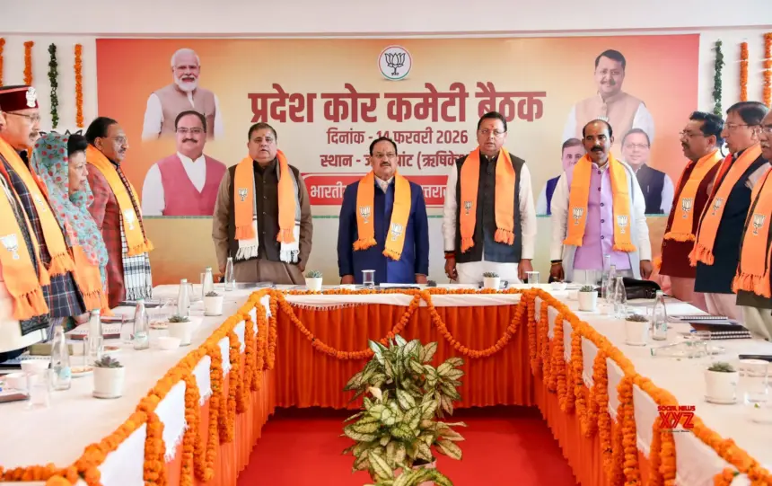 Dehradun BJP Core Group Meeting with CM Dhami and senior Uttarakhand BJP leaders in party office Dehradun.