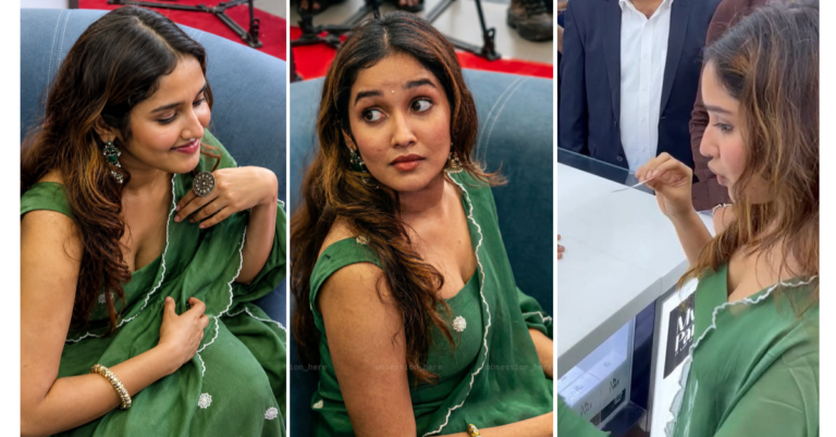 Anikha Surendran Green Saree Look showcasing elegant traditional glamour and natural beauty