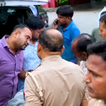Baghpat Baraut Double Murder Case: scene where police investigate after a deadly firing incident allegedly involving history-sheeter Varun Luhari, resulting in the deaths of a tent trader and his son.