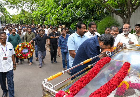 Bharathiraja Death: Pawan Kalyan pays emotional tribute during final farewell to legendary Tamil filmmaker Bharathiraja in Chennai.