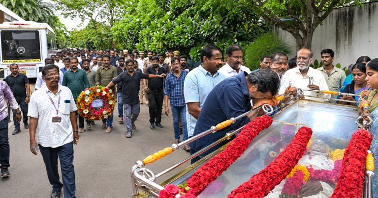Bharathiraja Death: Pawan Kalyan pays emotional tribute during final farewell to legendary Tamil filmmaker Bharathiraja in Chennai.