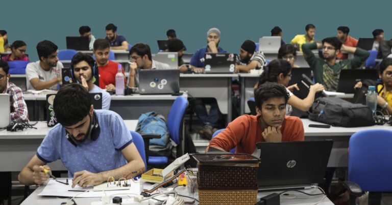 Education Industry Debate: Students attending an online learning session highlighting the growing industry around teacher branding, coaching culture