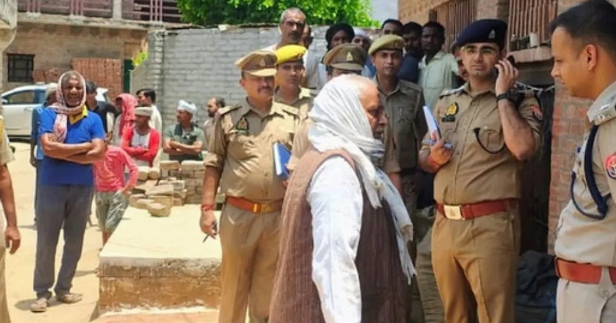 Fatehpur Family Shooting Case: Police investigation at the scene of the Fatehpur Family Shooting Case where a father allegedly shot his son and daughter-in-law over a family dispute.