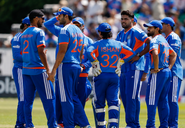 India vs Ireland 2nd T20I Live: Harshit Rana celebrates after taking an early wicket during the India vs Ireland 2nd T20I match in Belfast. PHOT:NDTV