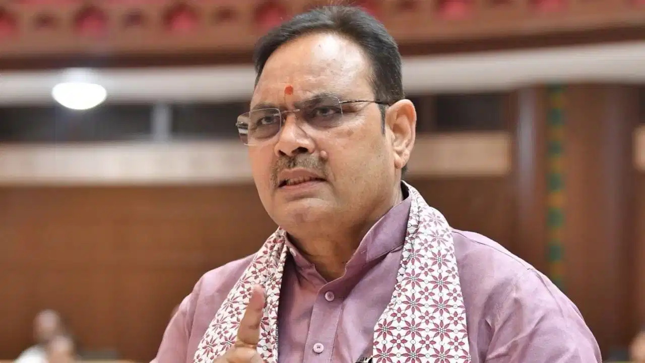 Rajasthan CM Bhajan Lal Sharma announcing the renaming of Mount Abu to Aburaj during a public event in Sirohi district.
