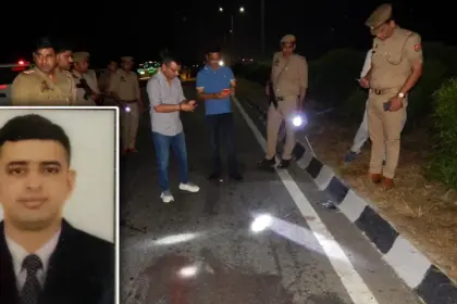 NIA DSP Ishan Mehra Accident: Damaged bike at Moradabad accident site in tragic road crash
