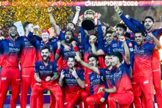 RCB IPL 2026 Champions: Virat Kohli celebrating after guiding RCB to victory in the IPL 2026 Final against Gujarat Titans.