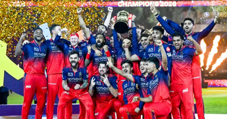 RCB IPL 2026 Champions: Virat Kohli celebrating after guiding RCB to victory in the IPL 2026 Final against Gujarat Titans.