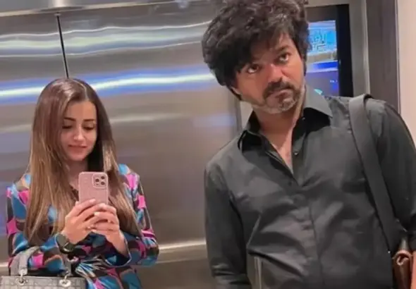 Thalapathy Vijay Trisha Relationship: Trisha Krishnan posing with Thalapathy Vijay during his 52nd birthday celebration in June 2026.