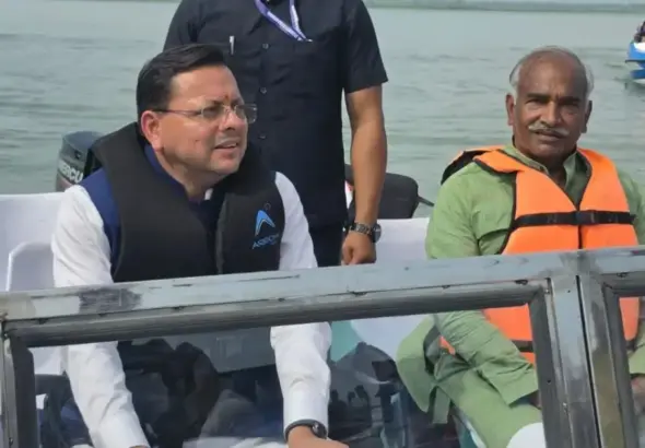 Uttarakhand Adventure Sports Hub: Chief Minister Pushkar Singh Dhami inspecting preparations for the international kayaking and canoeing competition in Gadarpur to promote Uttarakhand Adventure Sports Hub and tourism development.
