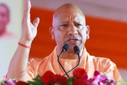 Yogi Adityanath Kushinagar Visit: Chief Minister Yogi Adityanath addressing a public gathering during his Kushinagar visit.