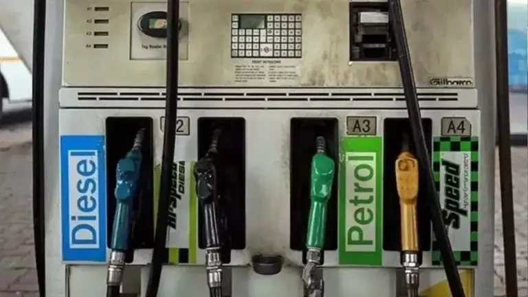 Crude Oil Prices: Fuel station displaying petrol and diesel prices amid falling crude oil prices in the global market.
