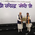 PM Modi 12 Years in Office: PM Modi being felicitated during the NDA conclave at Bharat Mandapam in New Delhi.