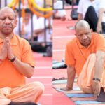 UP CM Yogi Adityanath participating in a mass yoga session during International Yoga Day 2026 celebrations in Jhansi.