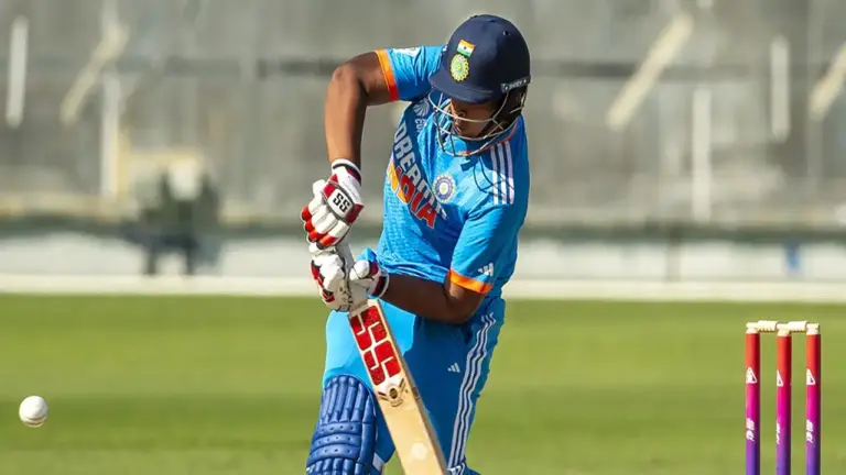 India A batter Vaibhav Suryavanshi celebrating after his explosive 94-run knock against Sri Lanka A in the Tri-Series final.