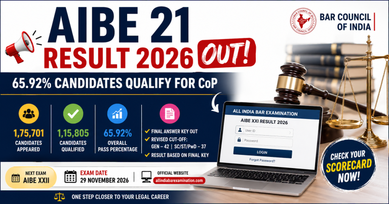 AIBE 21 Result 2026: Candidates checking AIBE 21 Result 2026 scorecard on the official BCI portal