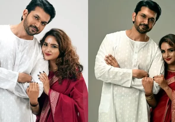 Arifin Shuvoo Keya Payel: Arifin Shuvoo and Keya Payel posing as a married couple for the Chorki original film Happily Married