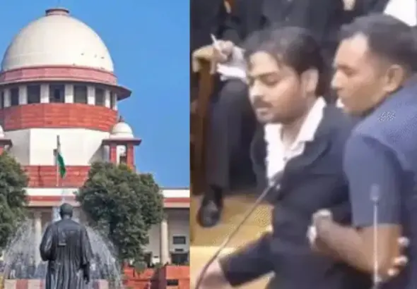 Chief Justice Surya Kant: Chief Justice Surya Kant during Supreme Court proceedings after a courtroom disruption involving a petitioner who threw papers and created a disturbance.