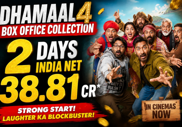Dhamaal 4 Box Office Collection: Ajay Devgn's Dhamaal 4, Akshay Kumar's Welcome to the Jungle and Alia Bhatt's Alpha in a 2026 box office collection comparison graphic.
