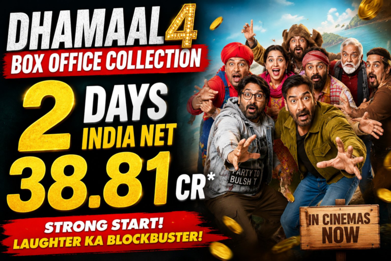Dhamaal 4 Box Office Collection: Ajay Devgn's Dhamaal 4, Akshay Kumar's Welcome to the Jungle and Alia Bhatt's Alpha in a 2026 box office collection comparison graphic.