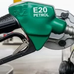 Petrol pump displaying E20 fuel signage as the E20 Janata Party campaign demands the option of 100% pure petrol for consumers.