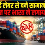Forced Labour Imports concept showing cargo containers and global trade regulations against goods made with forced labour